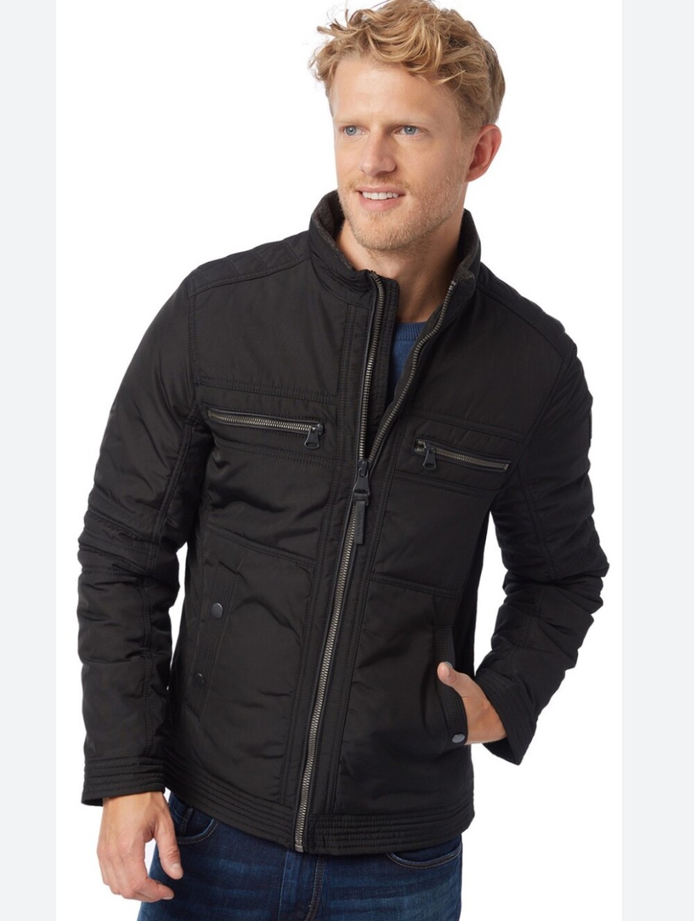 Tom Tailor Black Nylon Biker Blouson Moto Jacket